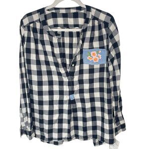 Madam P. Upcycled Gingham Popover Cotton Shirt sz. Med #LL